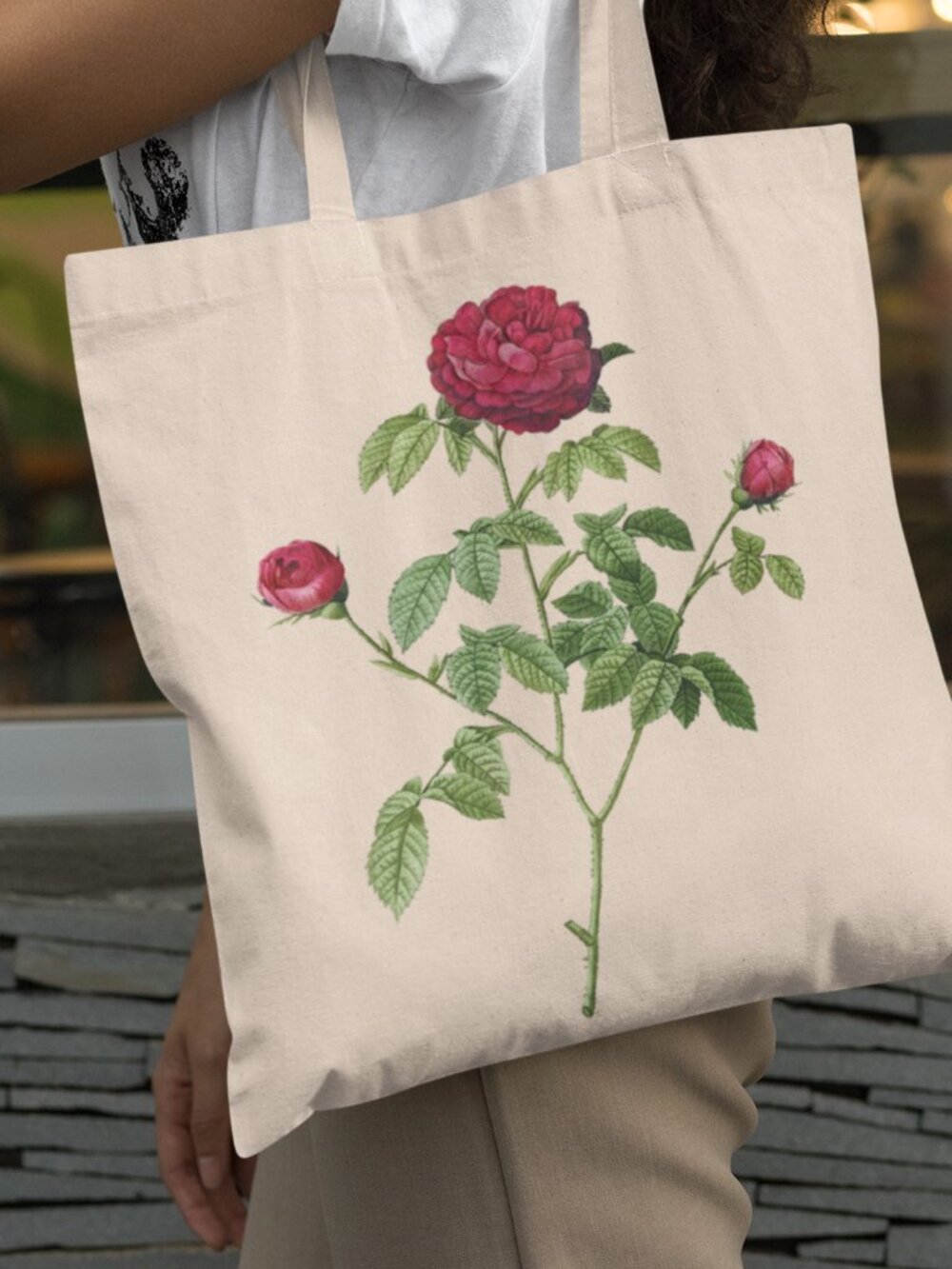 Gallica Rose Vintage Floral Print Graphic Canvas Tote Bag